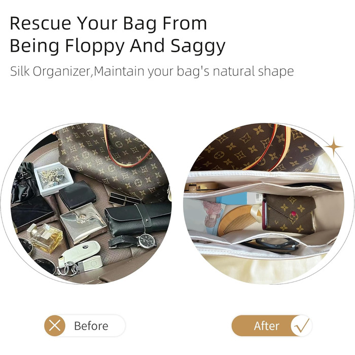 Організатор для сумок ZYZii, Організатор для сумок преміум-класу з шовку Perfect Fit Neverfull PM/MM/GM, Організатор для розкішних