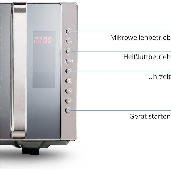 Мікрохвильова піч MEDION 3 в 1 з функцією гриля та гарячого повітря (23 літри, потужність 800 Вт, верхній гриль/потужність гарячого повітря 1200 Вт, окремо стояча, MD17495) срібло