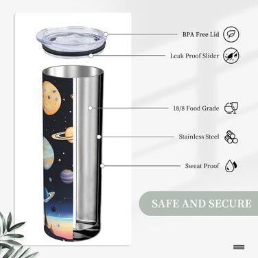 Кружка з прямою трубочкою, дизайн Сатурн, Юпітер, Земля, друкований принт, підходить для кемпінгу, офісу та дому, 590 мл