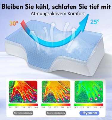 Ортопедична подушка з піни з ефектом пам&39яті, подушка для підтримки шиї від болю в шиї та плечах з охолодженням, чохол, що прається ергономічна подушка для сну та комфорту для сну на боці та спині, синьо-біла (63,5 см * 40,6 см * 10,7/13,2 см)