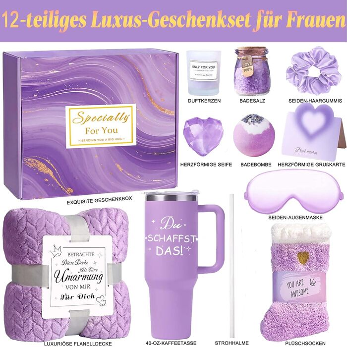 Подарунки на День святого Валентина для жінок, подарунковий набір для найкращої подруги, подарунковий набір з 12 м&39яких пледів з винним келихом з нержавіючої сталі об&39ємом 40 унцій як подарунки на день народження для мами, найкращої подруги, бабусі, с