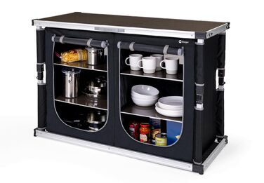 Кухня для кемпінгу BERGER Tampere L Складана шафа для кемпінгу з відділеннями для зберігання та сумкою для перенесення Кухня для кемпінгу на свіжому повітрі, Складана кухонна шафа для кемпінгу з алюмінієвою рамою, Кухонна шафа для кемпінгу (L)