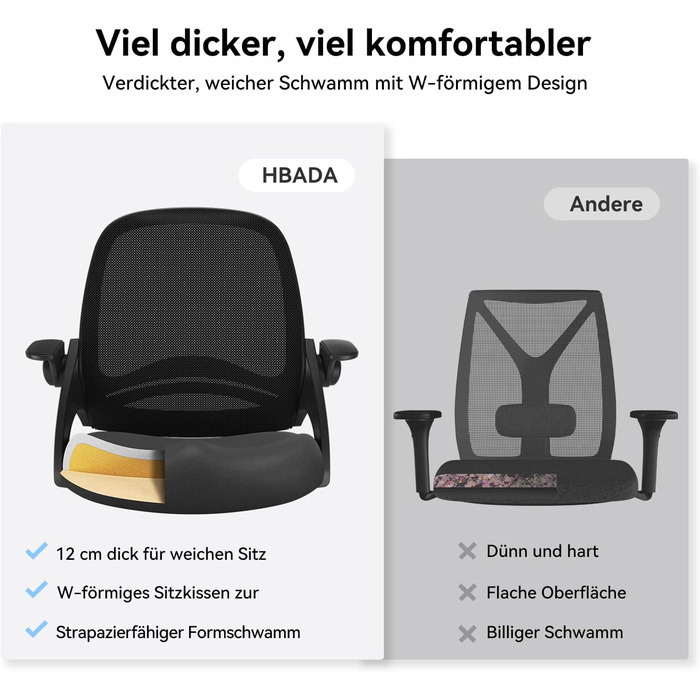 Ергономічне офісне крісло Hbada з відкидними підлокітниками, регульована висота, сітчасте комп&39ютерне крісло, легке крісло, чорне