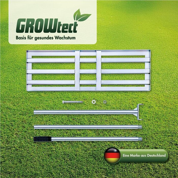 Професійний вирівнювач ґрунту Rasen Rakel 925 см з нержавіючої сталі, з ручкою 2 м для піскування та вирівнювання. Знімний, трисекційний гвинтовий держак для надійності.