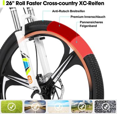 Гірський велосипед для дорослих HILAND H200 26 дюймів, 21 швидкість, подвійні дискові гальма, колеса 3/6 спиць, алюмінієва рама, чоловічий та жіночий велосипед, доступні різні кольори білий - 6 спиць