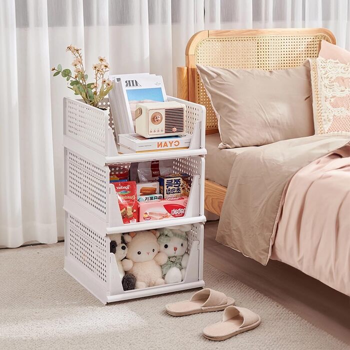 Набір із 5 високих ящиків для зберігання, білі штабелювані органайзери для гардеробу, складні полиці для зберігання, штабелювані ящики для шафи, пластикові ящики для зберігання 42 x 33 x 25 см, 5 шт. XL