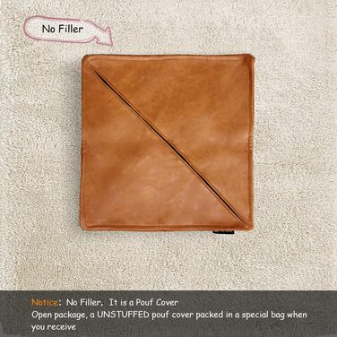 Пуф Louis Donn з чохлом для пуфа, квадратним сидінням, підніжкою, кобурою, пуфом зі штучної шкіри без наповнення, підніжкою для використання в приміщенні та на вулиці, 45x45x45 см (коричневий) (ТІЛЬКИ чохол) помаранчевий