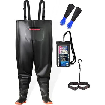 Чоловічі вейдерси HoldOneLight оверсайз, ПВХ, водонепроникні, мисливські, з поясом для ніг, дихаючі, легкі, розмір 44 EU XXL, великі розміри, чорні