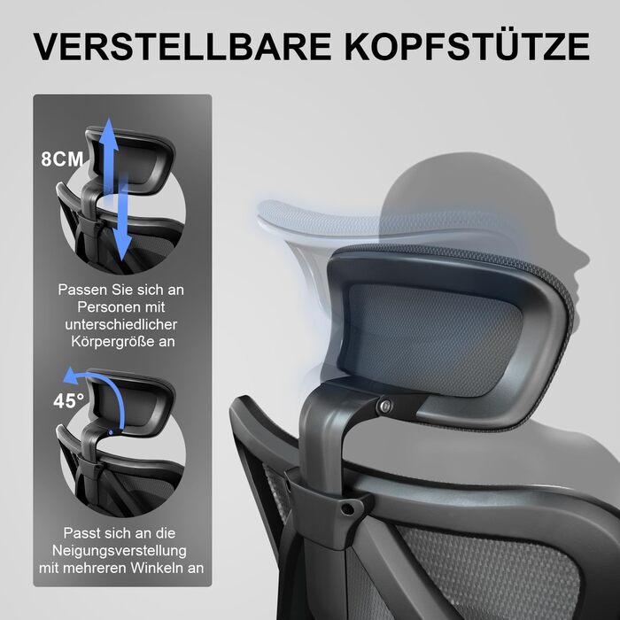 Ергономічне офісне крісло SIHOO ПЕРЕМОЖЕЦЬ ТЕСТУ Офісне крісло, обертове крісло з регульованою поперековою опорою, підголівником та підлокітниками, регулюванням висоти та функцією гойдання, вантажопідйомність до 150 кг/330 фунтів Чорний колір M18-Upgrade 