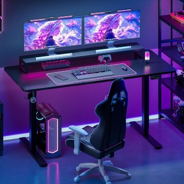 Стіл з регульованою висотою 180x80 см, Електричний ігровий стіл, Стіл з функціями пам&39яті та гачками, Чорний 180x80 см Чорний