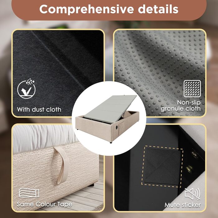 М&39яке ліжко 140x200 см без узголів&39я, ліжко з місцем для зберігання речей, двоспальне ліжко, каркас ліжка з рейковою основою по всій поверхні, лляне, функціональне ліжко, без матраца (натуральний), 140x200 см