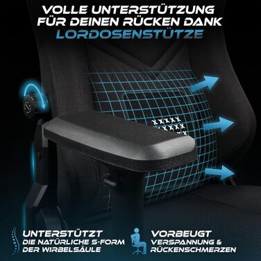 Ергономічне ігрове крісло Ultimatrix FURY ПЕРЕМОЖЕЦЬ ТЕСТУ Інтегрована поперекова підтримка, 4D підлокітники, дихаюча тканина, підставка для ніг, ігрове крісло з холодної піни, вантажопідйомність 150 кг, офісне крісло (чорне)