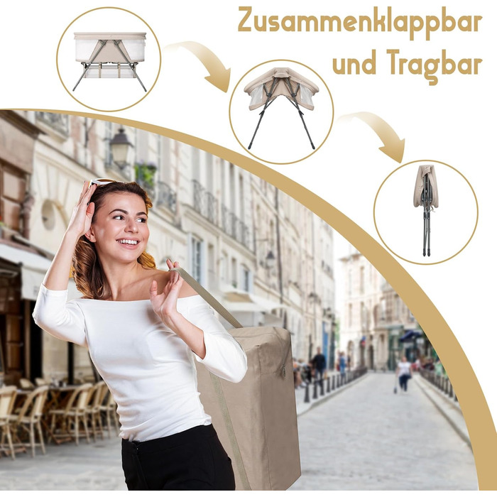 Дитяче ліжечко XJD Baby, складне дитяче ліжечко 2 в 1, колиска з кошиком для зберігання, дорожнє ліжечко з м&39яким матрацом, сумка для перенесення, москітна сітка, дитяча колиска для дітей від 0 до 6 місяців, від народження до 10 кг, хакі-хакі-1