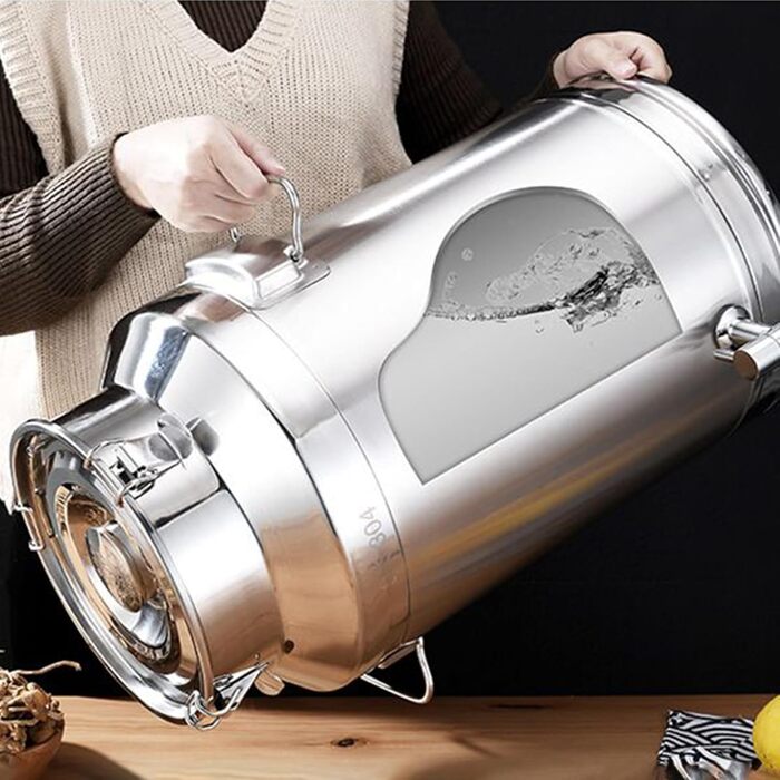 Контейнер для зберігання з нержавіючої сталі з краном, бак з харчової нержавіючої сталі, товстостінний, герметичний контейнер для олії, вина, молока, води, з краном та кришкою, стійкий до іржі та легко миється, 14 літрів