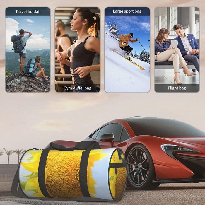 Спортивна сумка, дорожня сумка, жовта сумка з принтом соняшників, сумка для подорожей, чорна, універсальний розмір