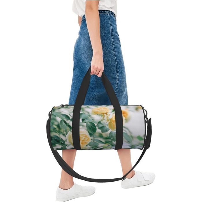 Спортивна сумка для подорожей з принтом жовтих троянд, дорожня сумка, чорна, універсальний розмір