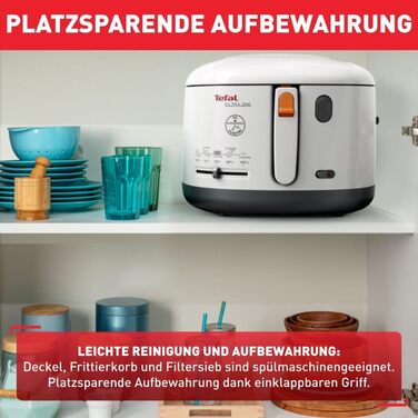 Фритюрниця Filtra One 1,900 Вт Місткість 1,2 кг Чиста масляна система Ситечко для смаження залишків З термічною ізоляцією Можна мити в посудомийній машині білого кольору, 1631