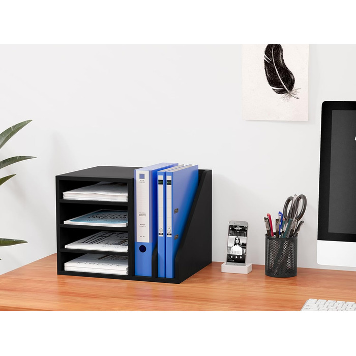 Відділення дерев&39яний органайзер для офісного столу формату A4 Тримач для документів Лоток для файлів Тримач для журналів Лоток для листів Організатор для паперових журналів, чорний, 6-