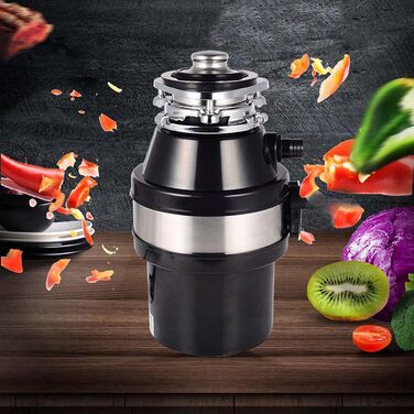 Подрібнювач побутових харчових відходів 370 Вт, багатоступеневий подрібнений подрібнювач кухонних відходів для прибирання сміття, Black Schwarz