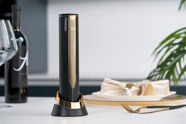 Електричний штопор Prestigio Maggiore - Відкривачка для винних пляшок преміум-класу з зарядною док-станцією - Вбудований різак для фольги - упакований у високоякісну подарункову коробку - Чорний/Золотий Maggiore - Багате золото