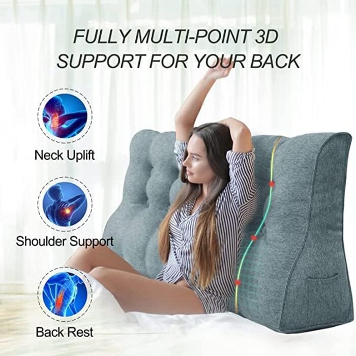 Велика клиноподібна подушка для читання з високою спинкою та поперековою опорою Відчуйте максимальне розслаблення та задоволення від читання з лляним чохлом, який можна прати, 180 см, сірий колір