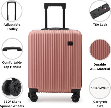 Валіза Cruiser 55 x 40 x 20 см, ручна поклажа Ryanair, дорожня валіза-візок Wizzair Lufthansa SAS British Airways, партія (рожеве золото, 55x40x20 см) 55 x 40 x 20 см, рожеве золото