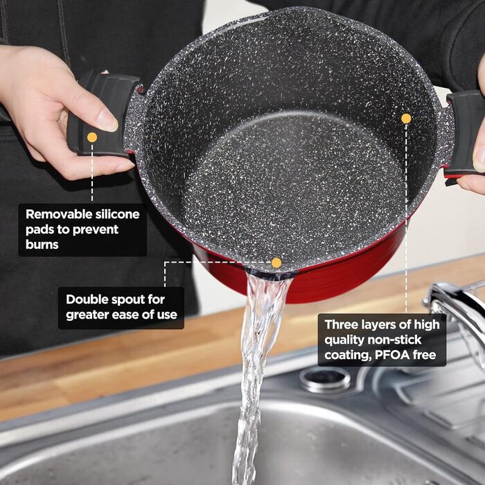 Горщик для картоплі фрі ROSSETTO 24 см з кошиком для смаження, каструля з литого алюмінію індукційна, горщик для картоплі фрі 2-в-1, зі скляною кришкою, антипригарне покриття, підходить для індукції, горщик для пасти 4,5 літра, червоний