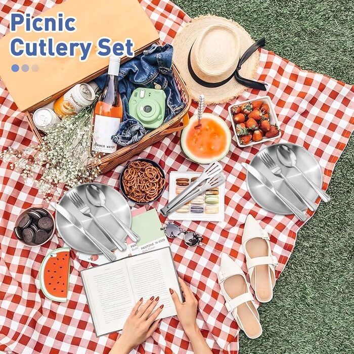 Набір кемпінгового посуду для 1-2 осіб, 10-предметний набір кемпінгових столових приборів з нержавіючої сталі, дорожні столові прибори, портативний кемпінговий посуд для пікніків та подорожей на свіжому повітрі з виделками, ножами, ложками з нержавіючої с