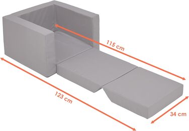 Дитяче розкладне м&39яке крісло 2-в-1 - сіре - Дитяче крісло 48 x 41 см розкладне - Дитячий диван, гостьове ліжко, дитячий диванчик, м&39яке крісло, дитячий стілець, м&39які меблі, крісло-реклайнер, крісло для читання для малюків