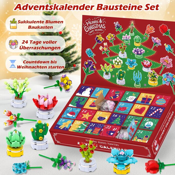 Адвент-календар peiranup 2025 Конструктор Квіти та Сукуленти, для творчості