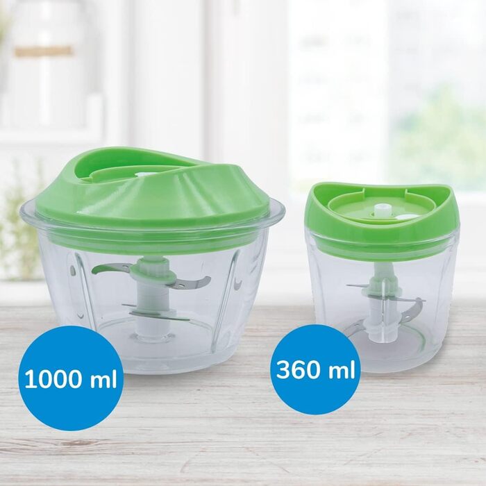 Компактний мультиподрібнювач 6-в-1 Ємність 360 мл і 1000 мл Нарізає, змішує, подрібнює, натирає, збиває та перемішує 300 Вт 2 пластикові контейнери з кришкою 300 Вт