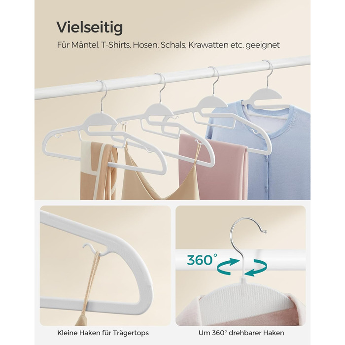 Набір з 50 пластикових вішалок для одягу, U-подібний отвір, компактні, товщина 0,5 см, ширина 41,5 см, гачок, що обертається на 360, білий, CRP041W05 Білий 50 шт.