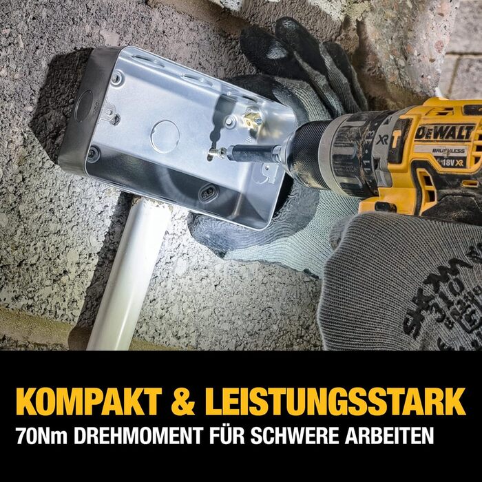 Акумуляторний ударний дриль Dewalt 18 В DCD796P2 (безщітковий двигун, 2-швидкісний суцільнометалевий редуктор, максимальний крутний момент 70 Нм, 15 рівнів крутного моменту, 2 літій-іонні акумулятори 18 В / 5 Ач та зарядний пристрій)