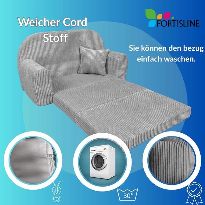 Дитячий диван FORTISLINE (круглий) з плюшу - Міні-ігровий диван з розкладкою - Дитячий диван з функцією сну 78x45x40 см - М&39який диван Oeko-TEX, включаючи подушку, коричневий