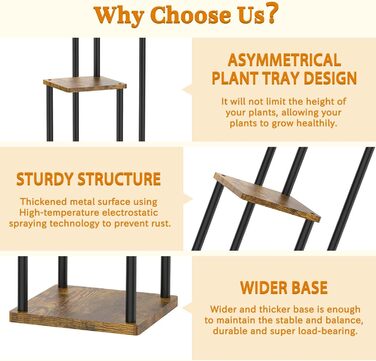 Рівнева металева підставка для рослин для приміщень, дерев&39яна багаторівнева кутова підставка для рослин, тримач для горщиків, сучасна полиця для квітів для вітальні, спальні, відкритого балкону, саду, тераси, чорного кольору, 3 яруси чорного кольору, 3