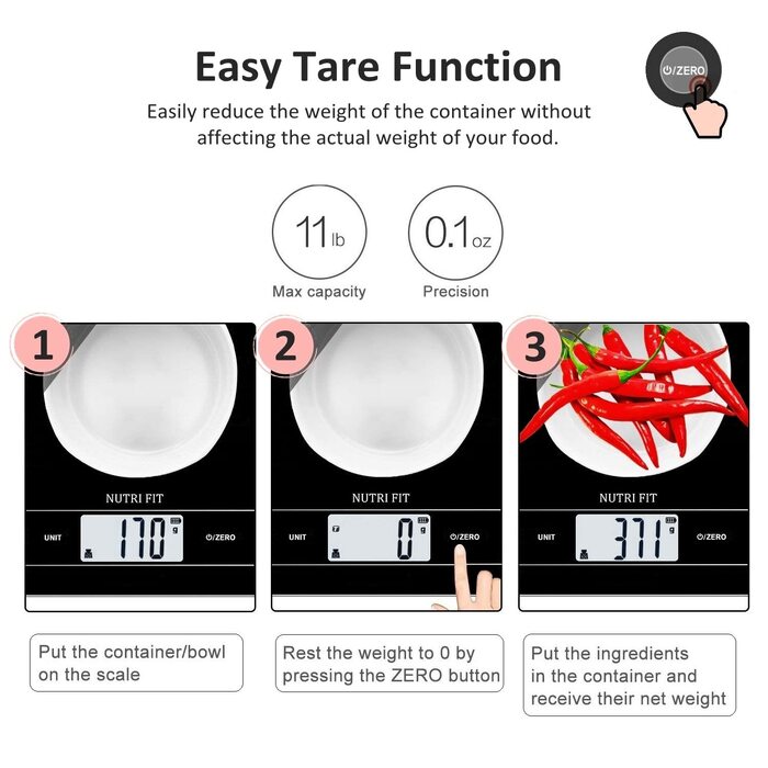 Цифрові кухонні ваги NUTRI FIT, що перезаряджаються, USB електронні кухонні ваги, висока точність, портативна та функція тари, 11