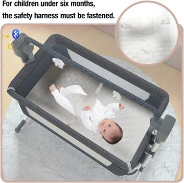 Дитяче ліжечко-ліжечко, дитяча колиска з колесами, дихаюча сітчаста тканина, безпечна та стійка конструкція, дитяче ліжко з 5 режимами гойдання (БЕЖЕВИЙ)