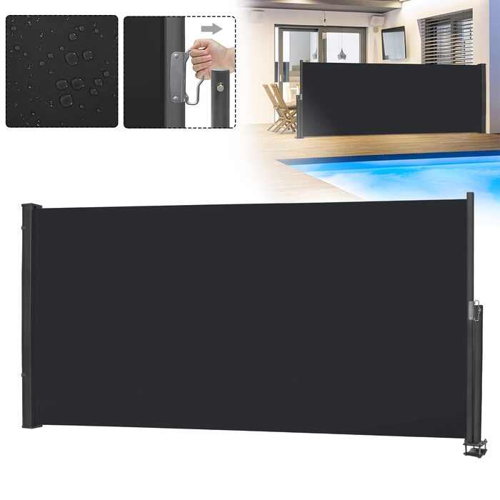 Розсувна бічна маркіза, екран для забезпечення конфіденційності, сонцезахисний козирок, вітрозахисна, водостійка поліестерова бічна рулонна штора з алюмінієвого настінного кронштейна для патіо, балкона, забезпечення конфіденційності (100x300 см, антрацит)