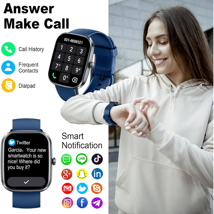 Розумний годинник для чоловіків та жінок, 1.91-дюймовий HD Smart Watch з Bluetooth-дзвінками, фітнес-трекер, крокомір з понад 110 спортивними режимами, монітор сну, монітор серцевого ритму SpO2, водонепроникний фітнес-годинник IP68 для Android та iOS, тем