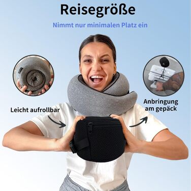 Дорожня подушка Dreamjoys для літаків, подушка для шиї для подорожей, дорожня подушка, подушка для літака, дорожня подушка з піни з ефектом пам&39яті, подушка для сну для літаків, ідеально підходить для подорожей автомобілем або поїздом, світло-сіра - 1.0