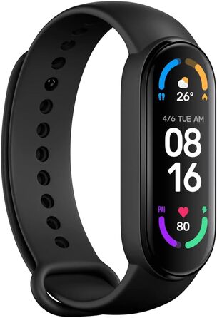 Фітнес-трекер та трекер активності Xiaomi Mi Smart Band (TFT-дисплей, відстеження SpO2, моніторинг сну, вимірювання серцевого ритму, сповіщення, крокомір, водонепроникність 5 атм, додаток Mi Fit) Band 6 (1,56 дюйма) чорний