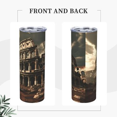 Кухоль з прямою трубочкою, 590 мл, дизайн залишки римського Колізею, друкований, дорожній кухоль, підходить для кемпінгу, офісу та дому