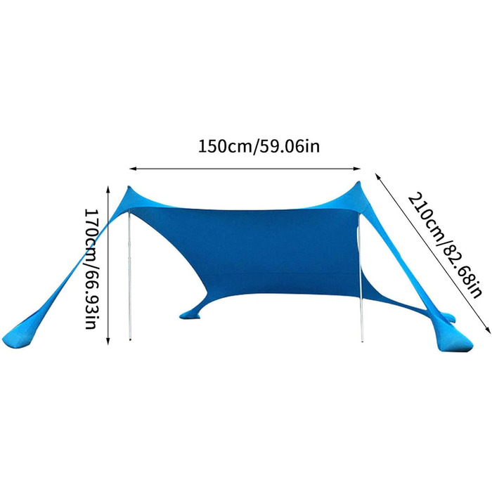 Пляжний намет, сонцезахисний тент із захистом від сонця, тент від сонця, сонячне вітрило для кемпінгу, портативний сімейний пляжний намет, сонцезахисний пляжний тент з піщаними анкерами, алюмінієві стійки, сумка для перенесення, синій