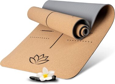 Килимок для йоги Wellax Yoga Mat Cork - 100 натуральний килимок для йоги, що не ковзає 185x66x0,6 см - Дуже товстий і не містить шкідливих речовин - Спортивний килимок з практичним ременем для перенесення