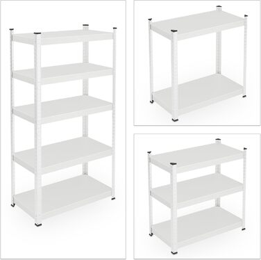 Міцний стелаж Relaxdays, В x Ш x Г 150 x 75 x 30 см, 5 полиць, сталь, білий Стелаж для зберігання, 875 кг, вставний, для підвалу, гаража