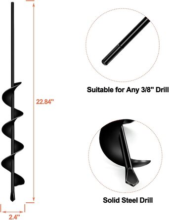 Бурильник для саду Longrun, бур для свердла та шуруповерта, ручний спіральний бур для посадки квітів та кімнатних рослин, 6,7x58 см (23x58 см)