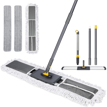 Плоска швабра HEVOL, плоска швабра з регульованою ручкою з нержавіючої сталі 154 см, велика швабра з 2 мікрофібровими насадками та
