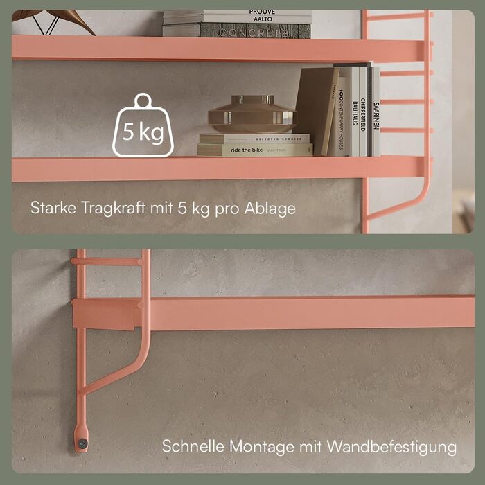 Металева настінна полиця skølm Mimir Плаваюча теракотова полиця Підвісна полиця з 3 регульованими полицями Модульна полиця-струна Вузька металева полиця для вітальні/кухні/ванної кімнати Сучасна кухонна полиця