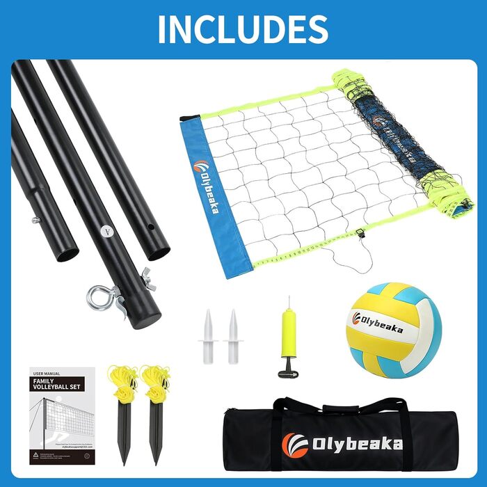 Комплект волейбольної сітки для вулиці (з футмовою системою), Залізні стійки з регульованою висотою та конструкцією проти провисання, З м'ячем та сумкою