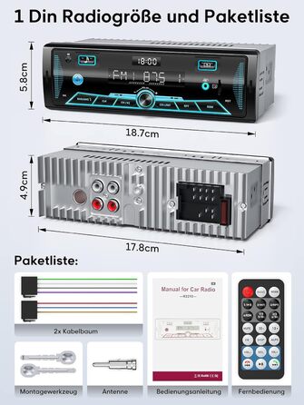 Автомобільна стереосистема RDS Bluetooth для 9-24 В, FM/AM Автомобільна стереосистема з Bluetooth Hands-free, 7 кольорів Радіо з пультом дистанційного керування MP3-плеєр Радіо2 USB/Незалежний годинник/SD/AUX(різнокольоровий)